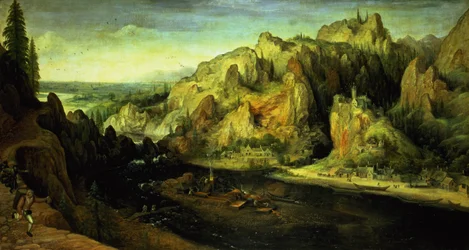 Paysage de montagne avec une attaque surprise, vers 1585
